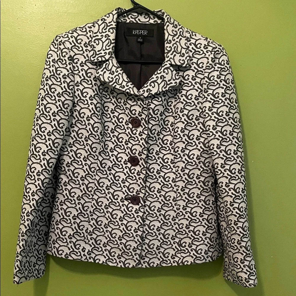 Kasper Blazer, white & grey jacquard-style pattern